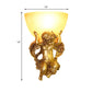 Frendorf | Angel Wandleuchte Colony Metall 1 Kopf Weiß/Gold Wandlampenarmatur mit Kuppel Amber Glas Schirm, Links/Rechts