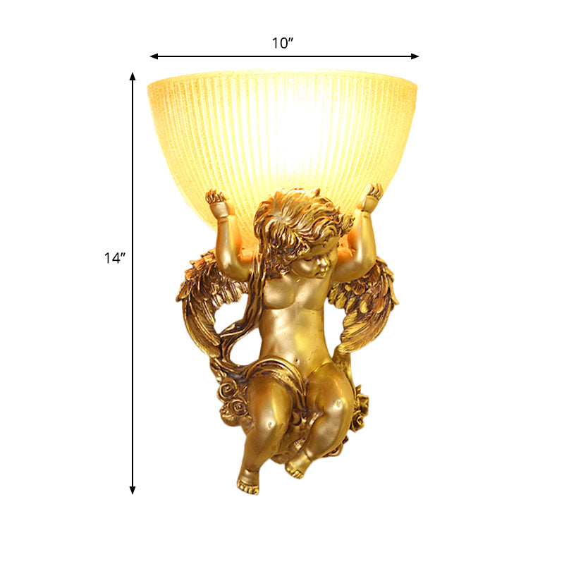 Frendorf | Angel Wandleuchte Colony Metall 1 Kopf Weiß/Gold Wandlampenarmatur mit Kuppel Amber Glas Schirm, Links/Rechts