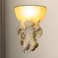 Frendorf | Angel Wandleuchte Colony Metall 1 Kopf Weiß/Gold Wandlampenarmatur mit Kuppel Amber Glas Schirm, Links/Rechts