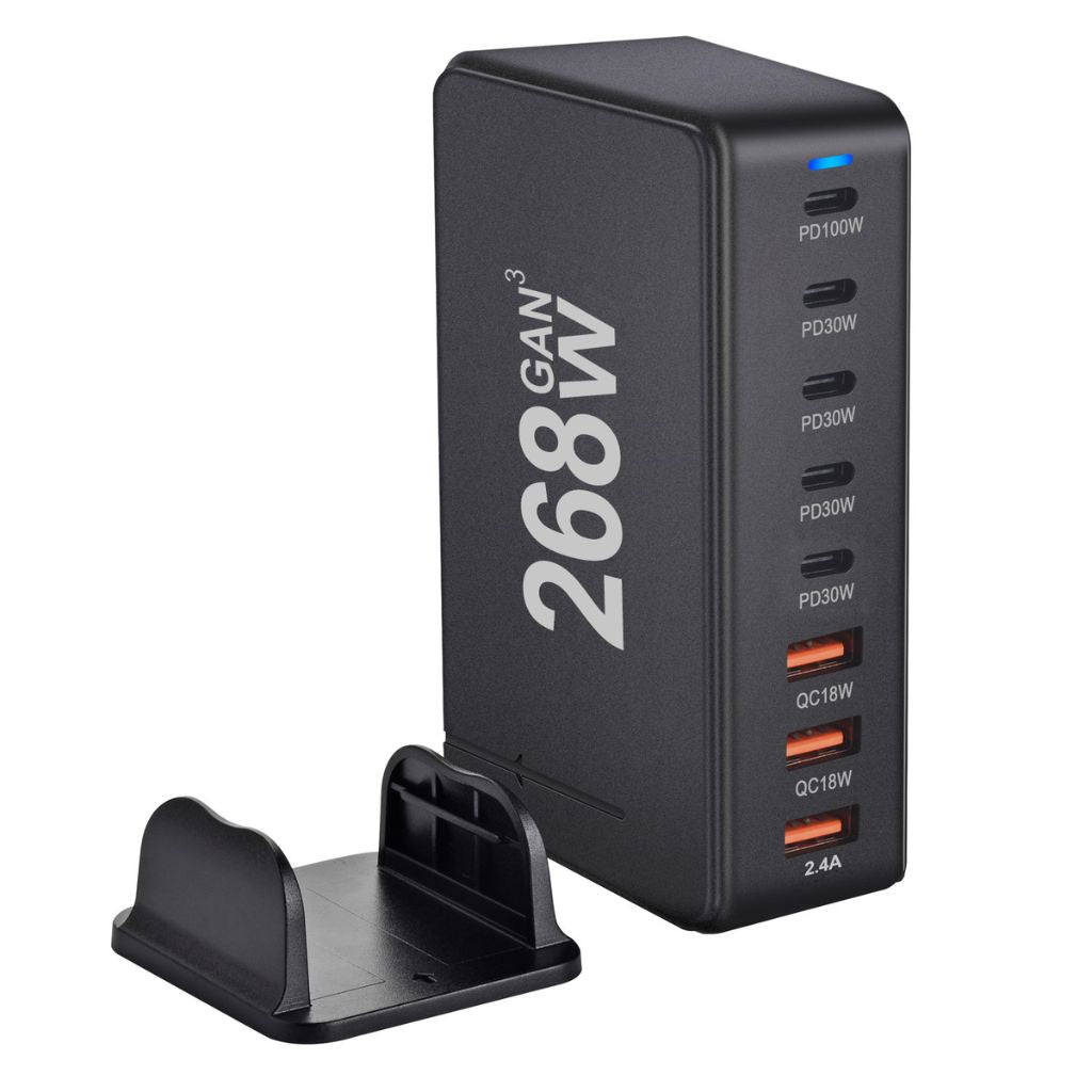 Frendorf | 268W GaN 8-Port USB-C Ladegerät mit 5 USB-C und 3 USB-A Anschlüssen – Schnellladegerät für Smartphones, Tablets und Laptops