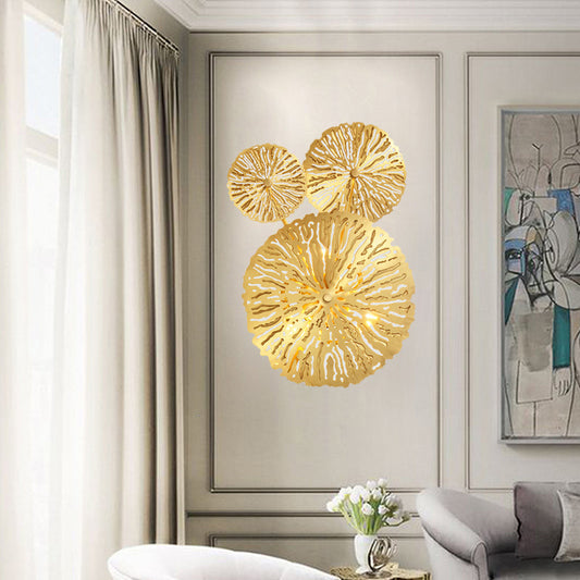 Frendorf | 3/6/7 Köpfe Messing Wandmontage Lampe Asiatischer Stil Gold-Finish Geätztes Lotusblatt Wandlicht Wandleuchte