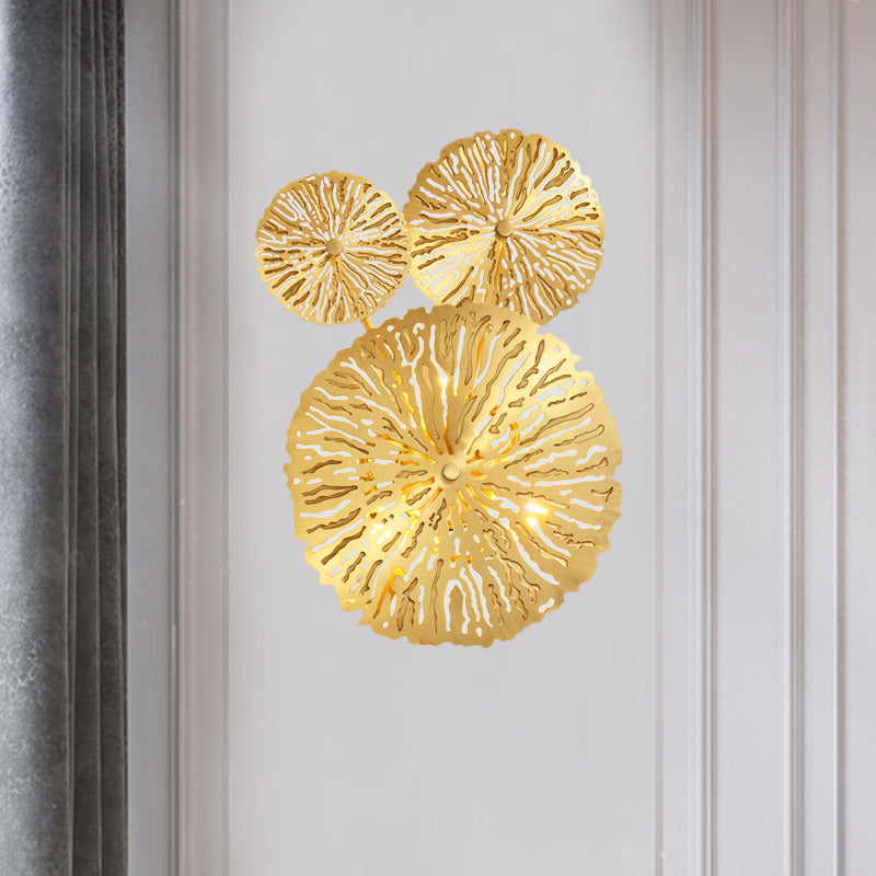 Frendorf | 3/6/7 Köpfe Messing Wandmontage Lampe Asiatischer Stil Gold-Finish Geätztes Lotusblatt Wandlicht Wandleuchte