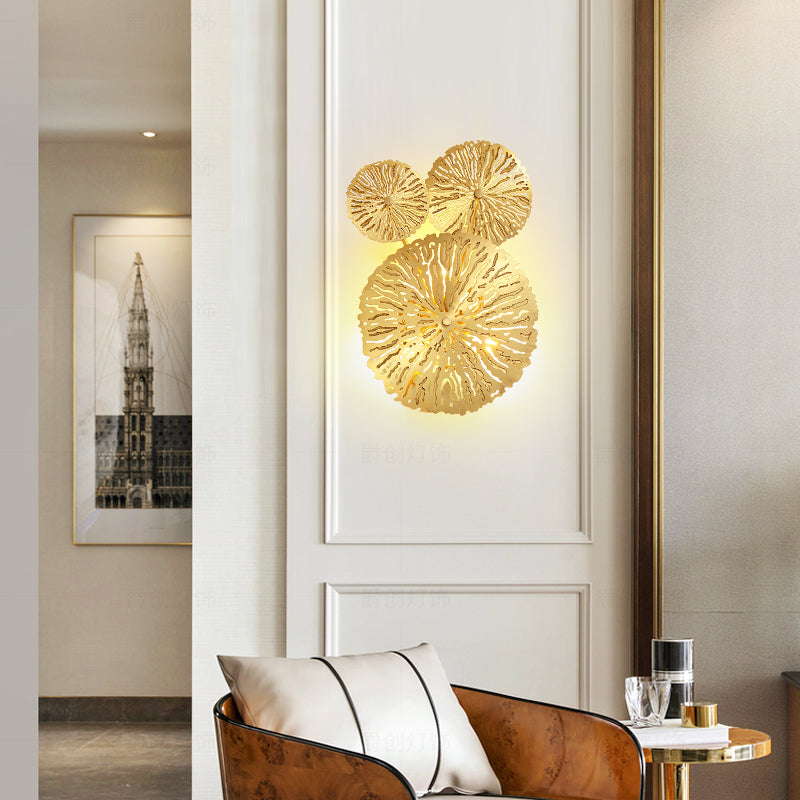Frendorf | 3/6/7 Köpfe Messing Wandmontage Lampe Asiatischer Stil Gold-Finish Geätztes Lotusblatt Wandlicht Wandleuchte