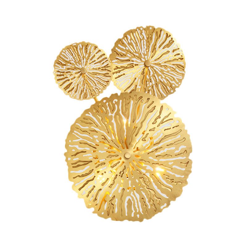 Frendorf | 3/6/7 Köpfe Messing Wandmontage Lampe Asiatischer Stil Gold-Finish Geätztes Lotusblatt Wandlicht Wandleuchte