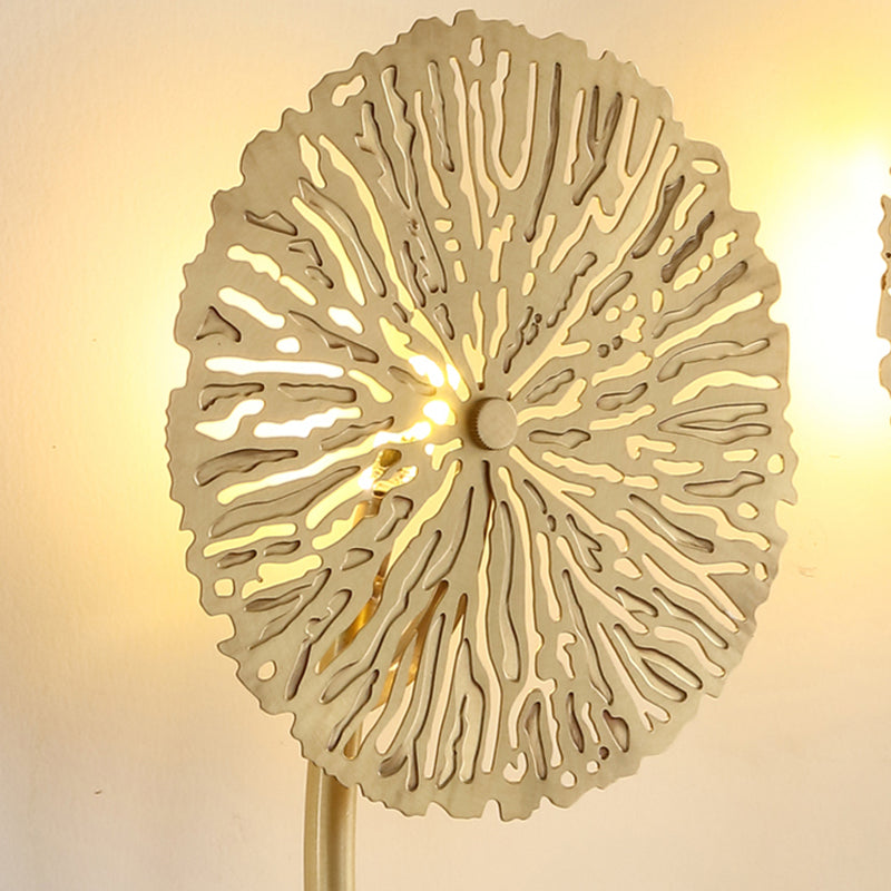 Frendorf | 3/6/7 Köpfe Messing Wandmontage Lampe Asiatischer Stil Gold-Finish Geätztes Lotusblatt Wandlicht Wandleuchte
