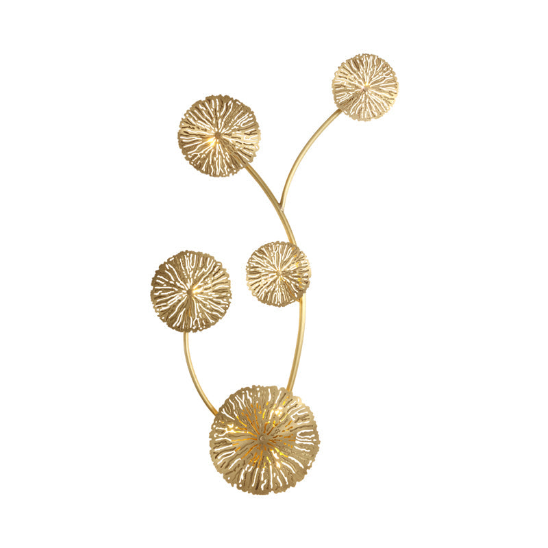Frendorf | 3/6/7 Köpfe Messing Wandmontage Lampe Asiatischer Stil Gold-Finish Geätztes Lotusblatt Wandlicht Wandleuchte