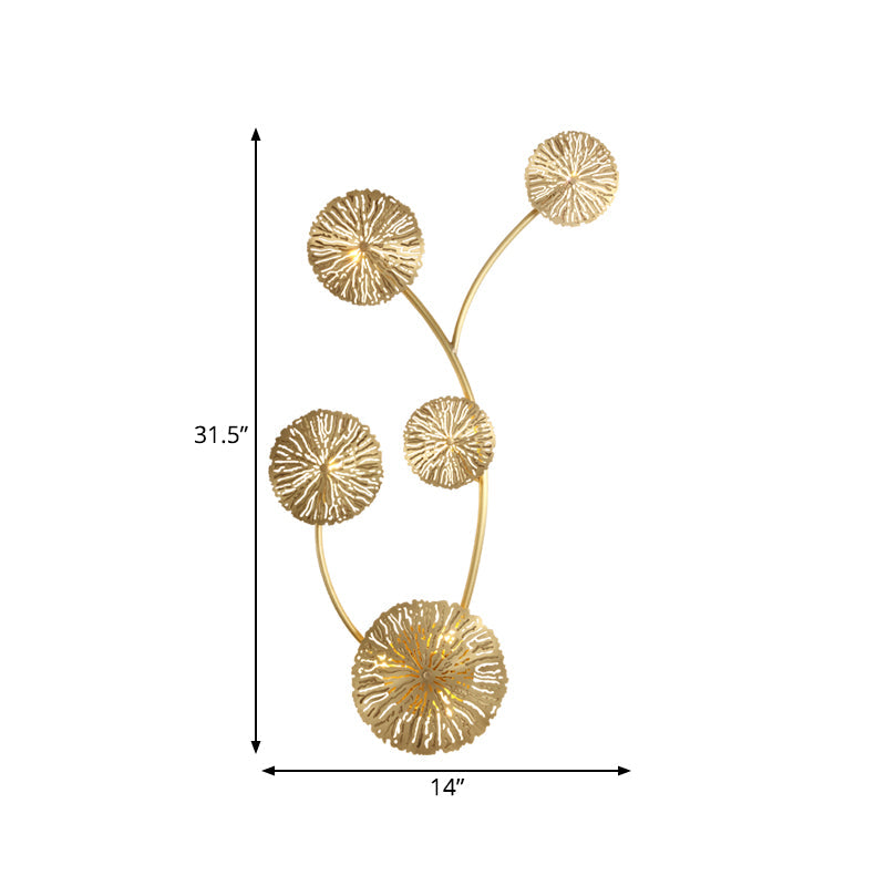 Frendorf | 3/6/7 Köpfe Messing Wandmontage Lampe Asiatischer Stil Gold-Finish Geätztes Lotusblatt Wandlicht Wandleuchte