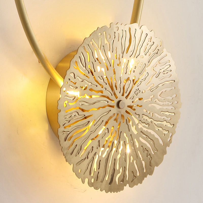 Frendorf | 3/6/7 Köpfe Messing Wandmontage Lampe Asiatischer Stil Gold-Finish Geätztes Lotusblatt Wandlicht Wandleuchte
