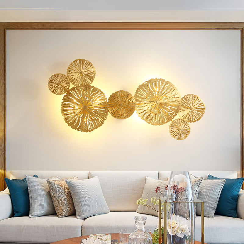 Frendorf | 3/6/7 Köpfe Messing Wandmontage Lampe Asiatischer Stil Gold-Finish Geätztes Lotusblatt Wandlicht Wandleuchte