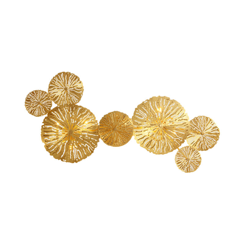Frendorf | 3/6/7 Köpfe Messing Wandmontage Lampe Asiatischer Stil Gold-Finish Geätztes Lotusblatt Wandlicht Wandleuchte
