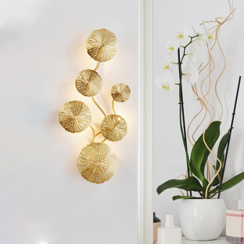 Frendorf | 19,5"/23,5"/28" Breite 5/6/8-Licht Lotusblatt Wandleuchte Art Deco Gold Finish Edelstahl Flush Wandleuchte