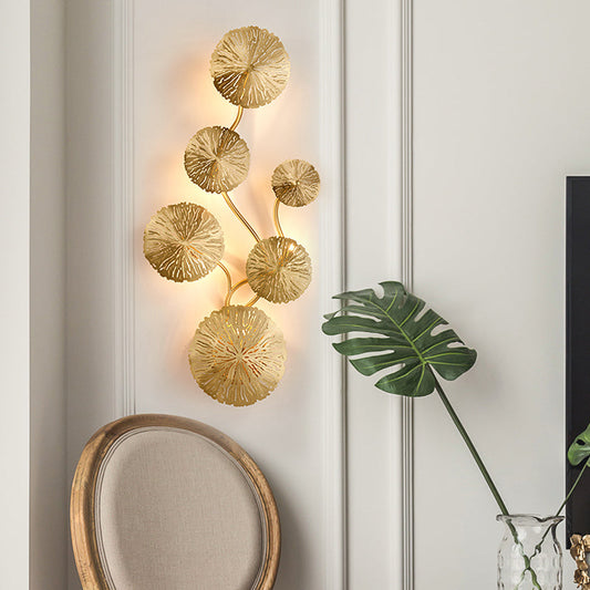 Frendorf | 19,5"/23,5"/28" Breite 5/6/8-Licht Lotusblatt Wandleuchte Art Deco Gold Finish Edelstahl Flush Wandleuchte