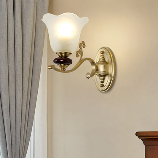 Frendorf | 1/2-Bulb Sconces Licht Fixture mit Petal Shade Frosted Glass Traditionell Stilvoll Schlafzimmer Wandmontierte Licht in Gold