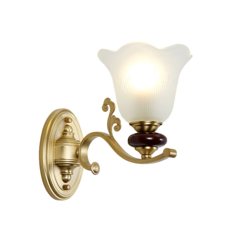 Frendorf | 1/2-Bulb Sconces Licht Fixture mit Petal Shade Frosted Glass Traditionell Stilvoll Schlafzimmer Wandmontierte Licht in Gold