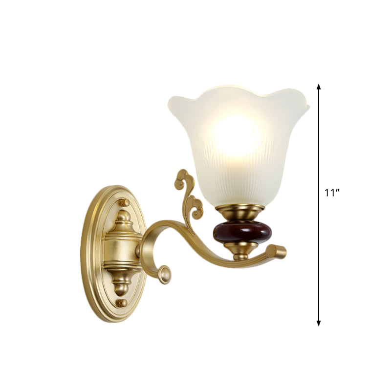 Frendorf | 1/2-Bulb Sconces Licht Fixture mit Petal Shade Frosted Glass Traditionell Stilvoll Schlafzimmer Wandmontierte Licht in Gold