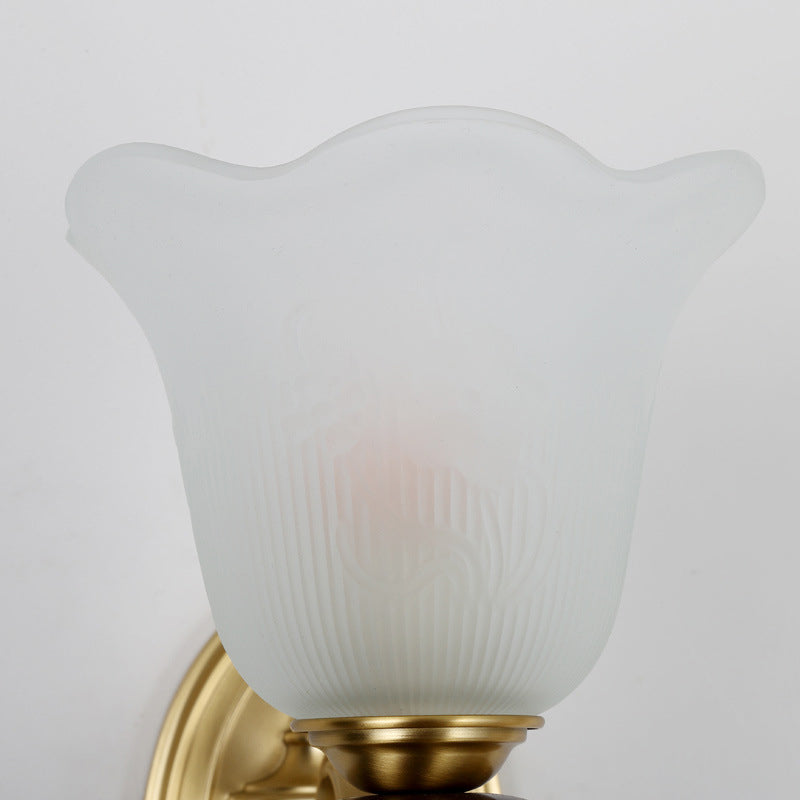Frendorf | 1/2-Bulb Sconces Licht Fixture mit Petal Shade Frosted Glass Traditionell Stilvoll Schlafzimmer Wandmontierte Licht in Gold
