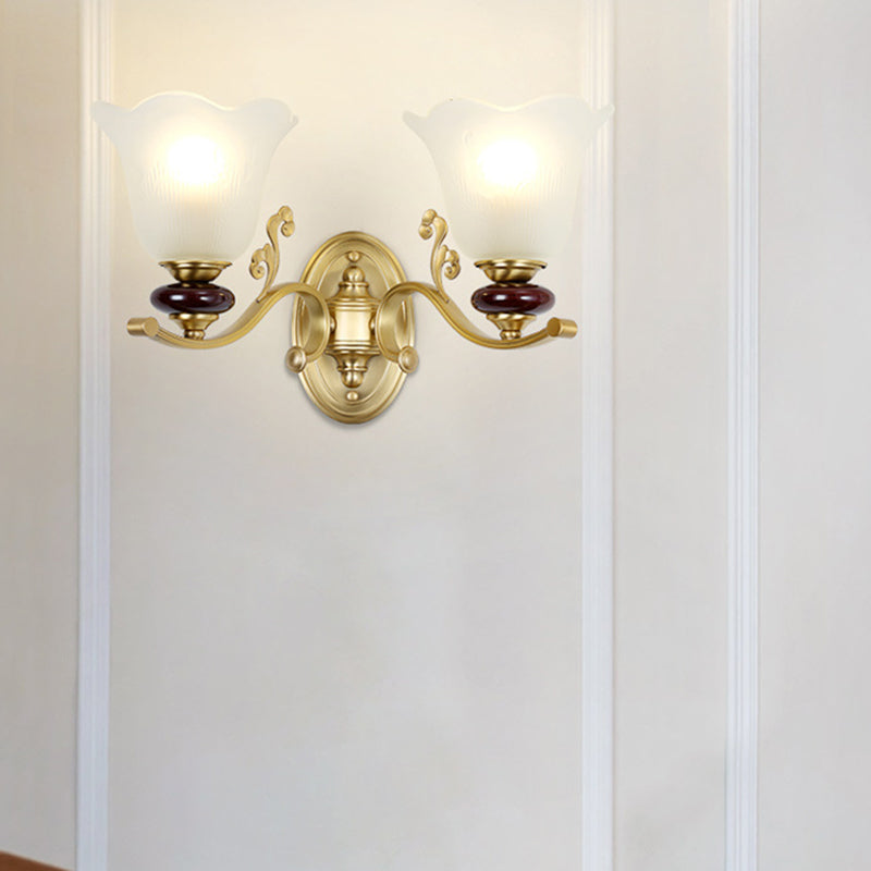 Frendorf | 1/2-Bulb Sconces Licht Fixture mit Petal Shade Frosted Glass Traditionell Stilvoll Schlafzimmer Wandmontierte Licht in Gold