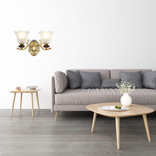 Frendorf | 1/2-Bulb Sconces Licht Fixture mit Petal Shade Frosted Glass Traditionell Stilvoll Schlafzimmer Wandmontierte Licht in Gold