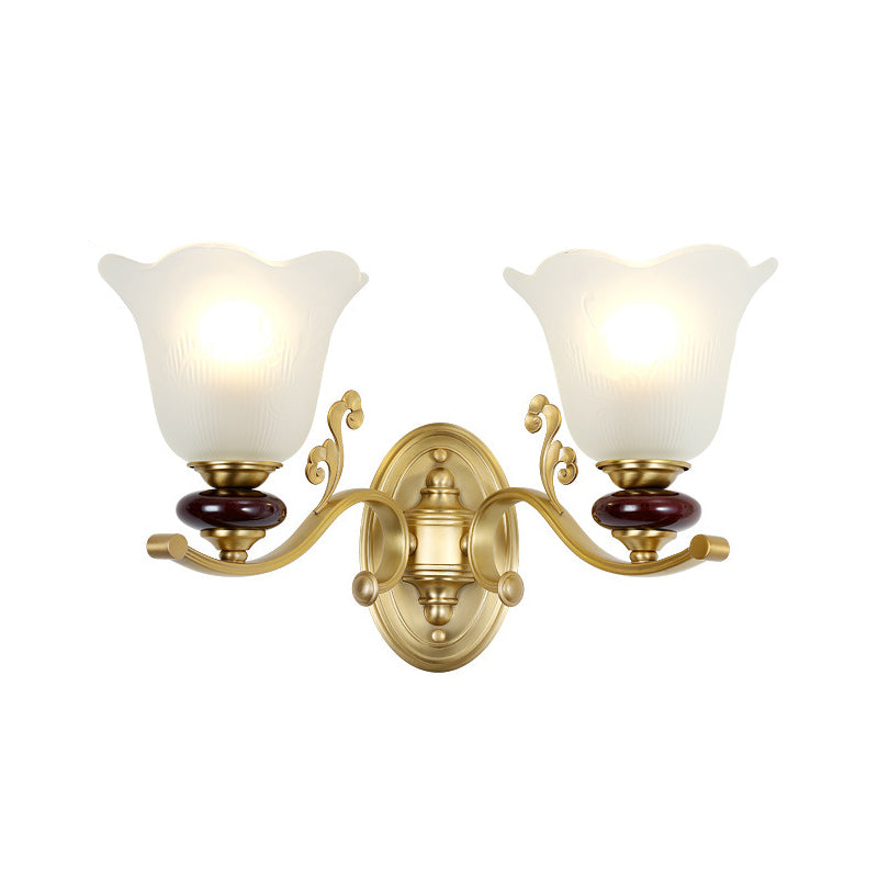 Frendorf | 1/2-Bulb Sconces Licht Fixture mit Petal Shade Frosted Glass Traditionell Stilvoll Schlafzimmer Wandmontierte Licht in Gold