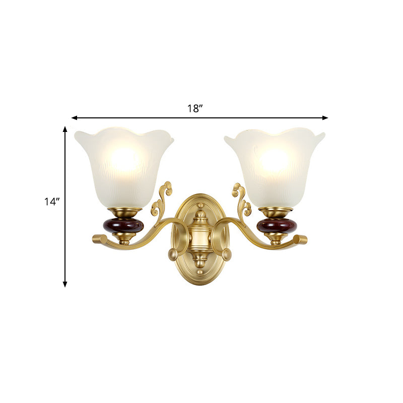 Frendorf | 1/2-Bulb Sconces Licht Fixture mit Petal Shade Frosted Glass Traditionell Stilvoll Schlafzimmer Wandmontierte Licht in Gold