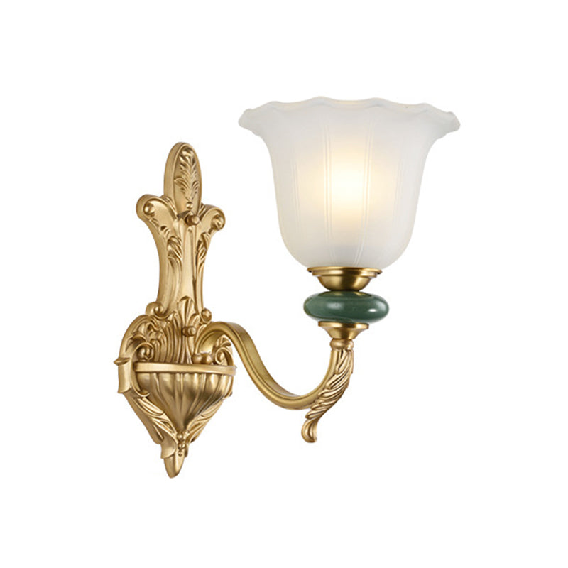Frendorf | 1/2-Head Bell Wandlamp Vintage Stijl Opal Glass Wandmontage Lamp met Gouden Gebogen Arm voor Bedzijde