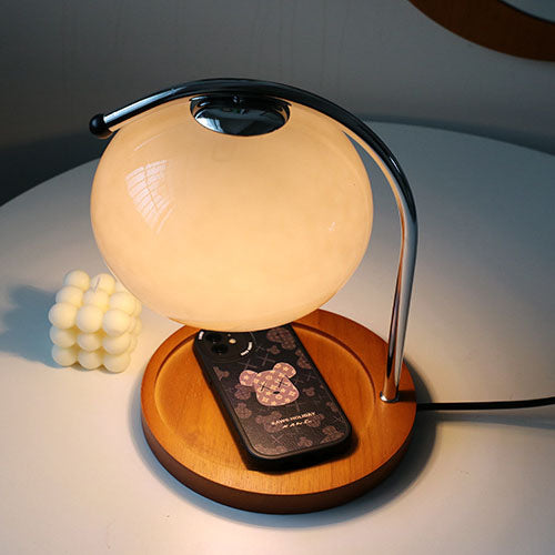 Frendorf | Melva Vintage Glasdom-Lampe mit Holzsockel | Schmelzendes Wachs | Dimmer | Stimmungslicht | Deko für Zuhause