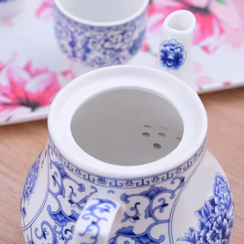 Frendorf | 26oz Dekorativer Keramik-Teekessel Blau und Weiß Home oder Büro Teekessel