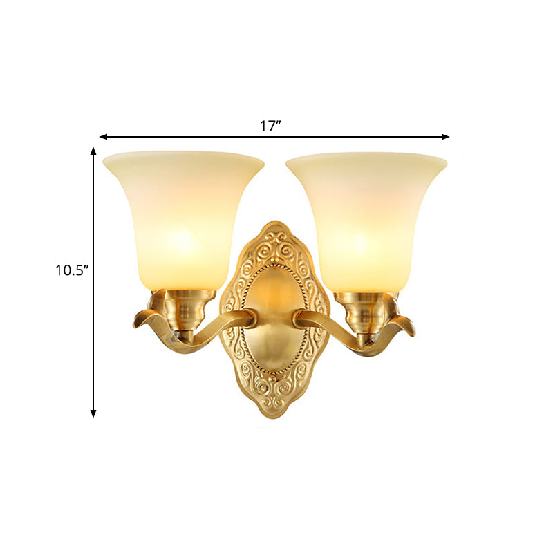 Frendorf | Traditionele klokkenvorm wandverlichting 1/2-licht gematteerd glas wandlamp met gouden metalen arm