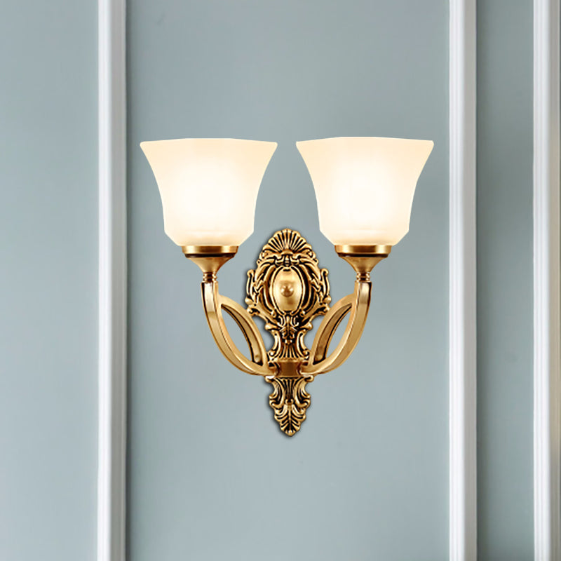 Frendorf | Metalen Gouden Wandverlichting Fixture Bel 1/2-Licht Moderne Stijl Wandlamp met Opale Glasschaduw