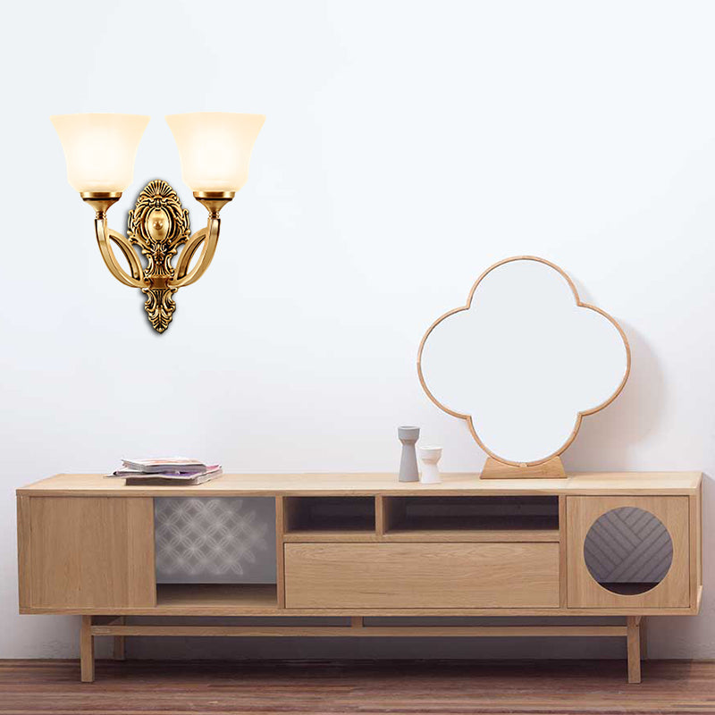 Frendorf | Metalen Gouden Wandverlichting Fixture Bel 1/2-Licht Moderne Stijl Wandlamp met Opale Glasschaduw