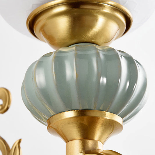 Frendorf | 1/2-Kopf Wandleuchte mit Glockenschirm Opalglas Modern Stilvolle Wohnzimmer Goldene Wandleuchte Lampe