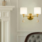 Frendorf | Drum Shade Flur Wandleuchte Modern Stil Milchglas 1/2-Birne Messing Finish Wandlampe mit Bernstein Kristall Drapierung