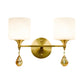 Frendorf | Drum Shade Flur Wandleuchte Modern Stil Milchglas 1/2-Birne Messing Finish Wandlampe mit Bernstein Kristall Drapierung