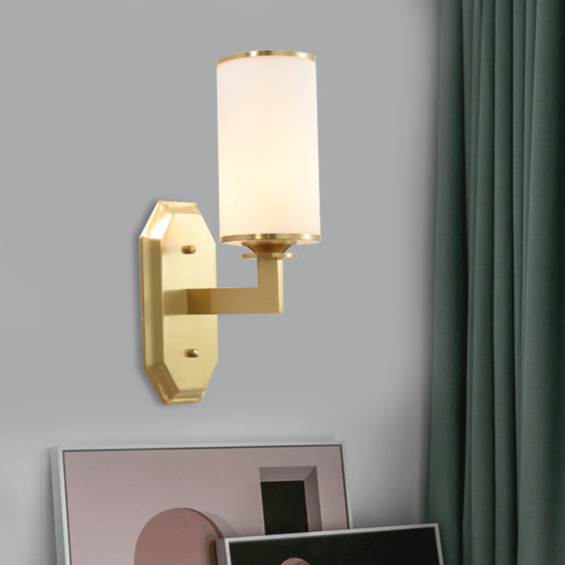 Frendorf | 1/2-Kopf Wandmontagebeleuchtung Moderne Stilvolle Zylindrische Schatten Frosted Weiß Opal Wandlampe in Messing