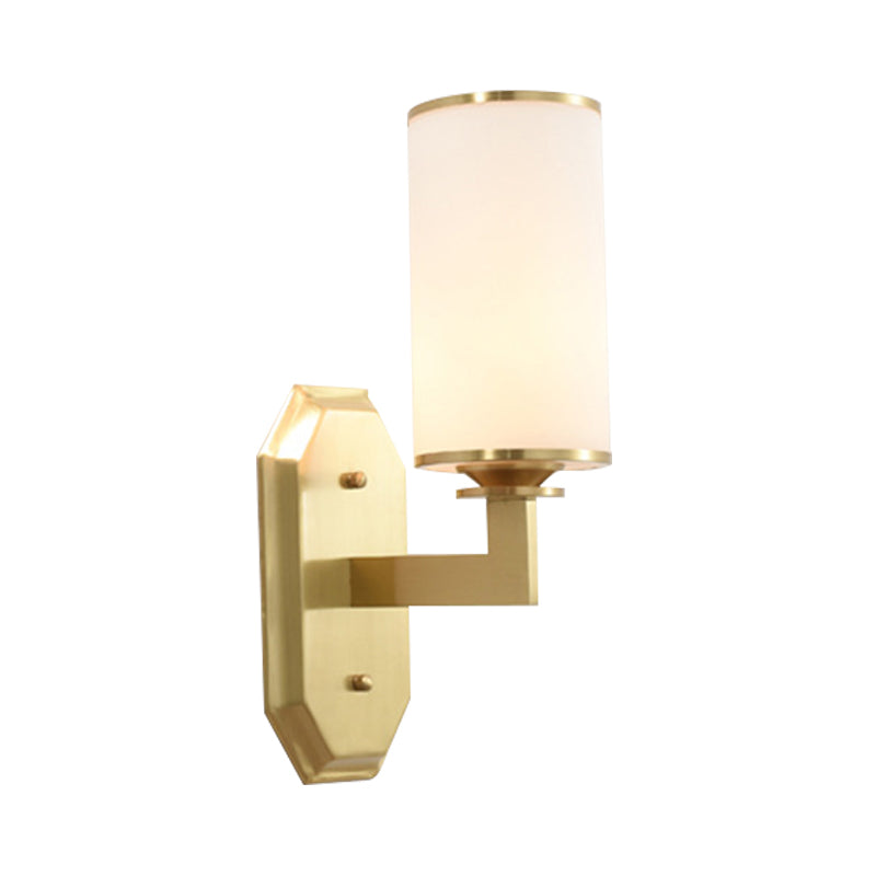 Frendorf | 1/2-Kopf Wandmontagebeleuchtung Moderne Stilvolle Zylindrische Schatten Frosted Weiß Opal Wandlampe in Messing