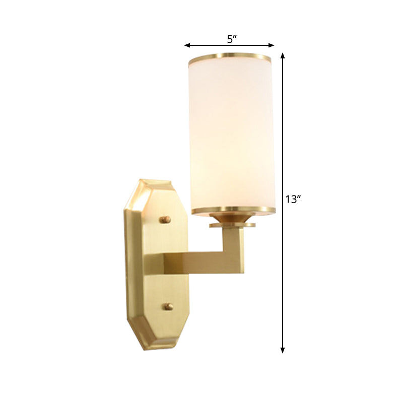Frendorf | 1/2-Kopf Wandmontagebeleuchtung Moderne Stilvolle Zylindrische Schatten Frosted Weiß Opal Wandlampe in Messing
