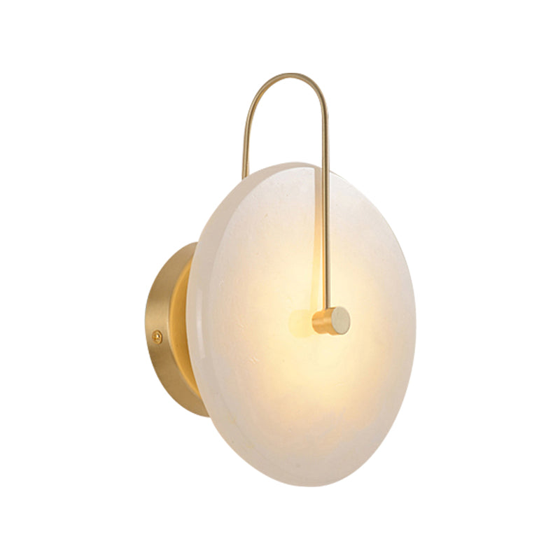 Frendorf | 7"/10" Breite Runde Wandleuchte Kolonialstil Acryl Opal Frosted 1 Kopf Wandleuchtenarmatur mit goldener Kurve