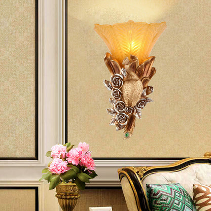 Frendorf | Weerbestendige Morgen Gloria Wandlamp Coloniale Stijl Geëmbossed Glas 1 Lamp Buiten Wandverlichting in Goud