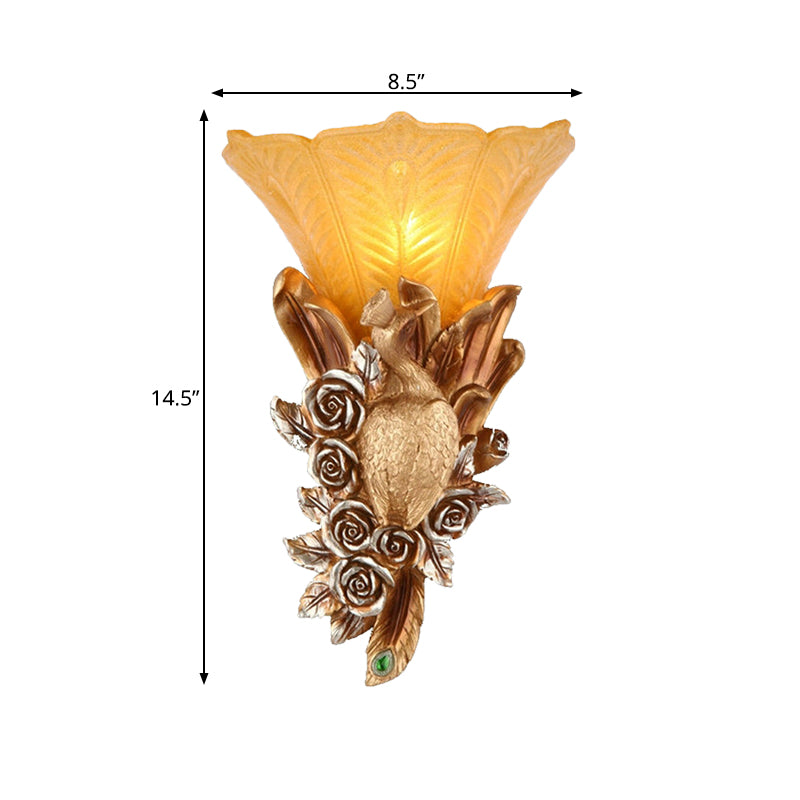 Frendorf | Weerbestendige Morgen Gloria Wandlamp Coloniale Stijl Geëmbossed Glas 1 Lamp Buiten Wandverlichting in Goud