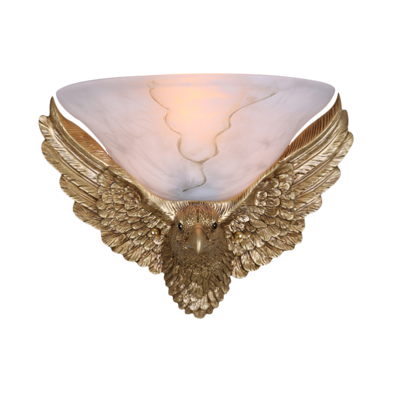 Frendorf | 1-Licht Eagle Wandlamp Antiek Gouden Afwerking Hars en Pleister Opbouw Wandlamp
