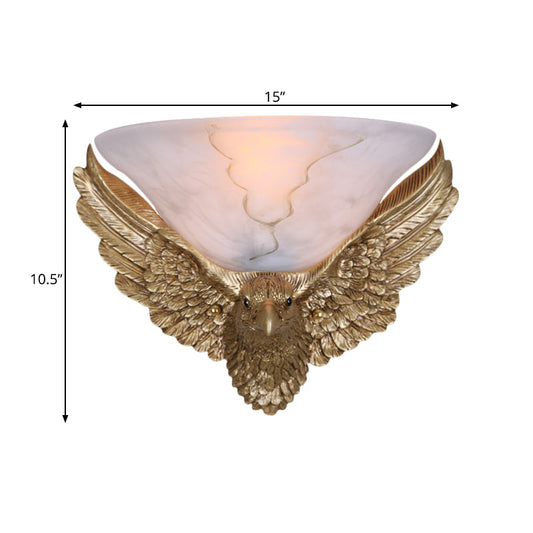 Frendorf | 1-Licht Eagle Wandlamp Antiek Gouden Afwerking Hars en Pleister Opbouw Wandlamp