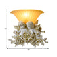 Frendorf | Geschwungene Frosted Glas Wandlampe Retro Stil 1-Licht Gelbe Flush Wandlampe mit Pink/Beige Rosen Details