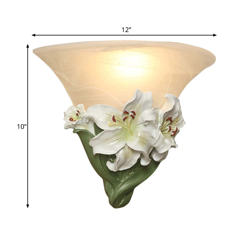 Frendorf | Witte/Roze Lelie Wandlamp Eigentijdse Hars 1 Kop Wandverlichting Ideeën met Gezoet Glazen Lampenkap