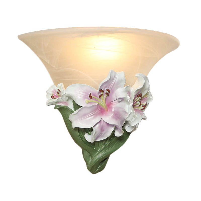 Frendorf | Witte/Roze Lelie Wandlamp Eigentijdse Hars 1 Kop Wandverlichting Ideeën met Gezoet Glazen Lampenkap