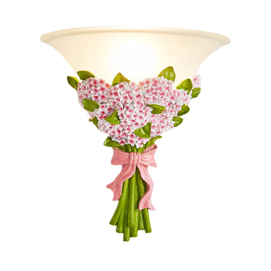 Frendorf | 1-Head Frosted Glass Wandleuchte Modern Weiße Schmale Wandlampe mit Gelb/Pink Gypsophila Blumenarrangement Element