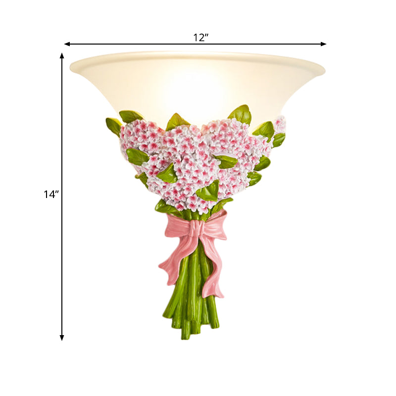 Frendorf | 1-Head Frosted Glass Wandleuchte Modern Weiße Schmale Wandlampe mit Gelb/Pink Gypsophila Blumenarrangement Element