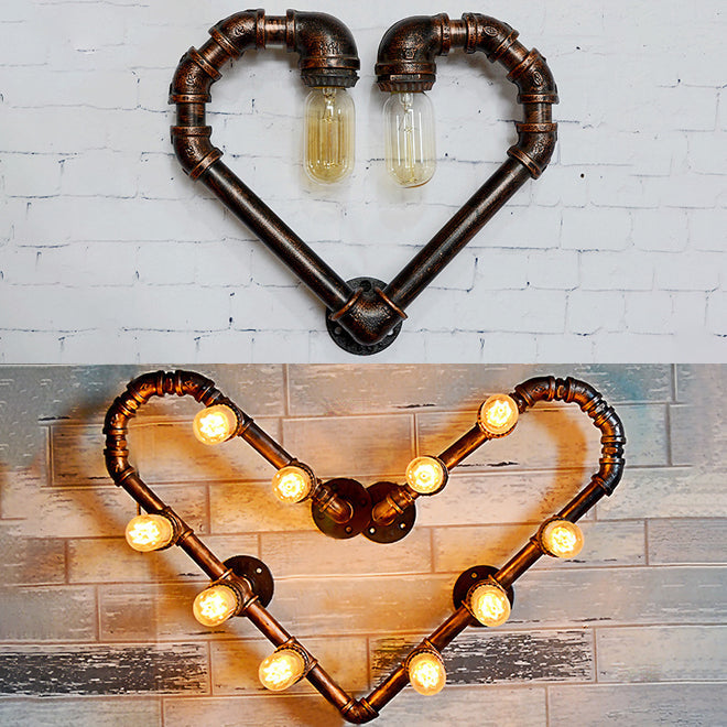Frendorf | Loving Heart Metall Wandlampe mit Rohrdesign Industrial 2/10 Lichter Restaurant Wandleuchte Beleuchtung Fixture in Bronze