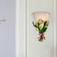 Frendorf | Domevorm Wandlamp Moderne Stijl Ribbelglas 1 Lamp Witte Sconcelicht met Groene Boeketdetail