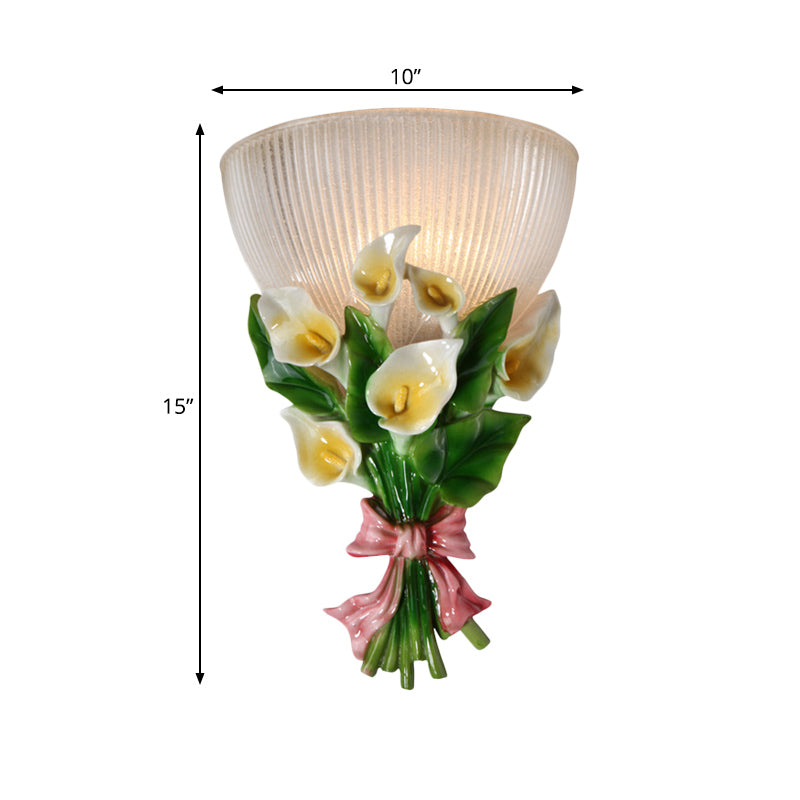 Frendorf | Domevorm Wandlamp Moderne Stijl Ribbelglas 1 Lamp Witte Sconcelicht met Groene Boeketdetail