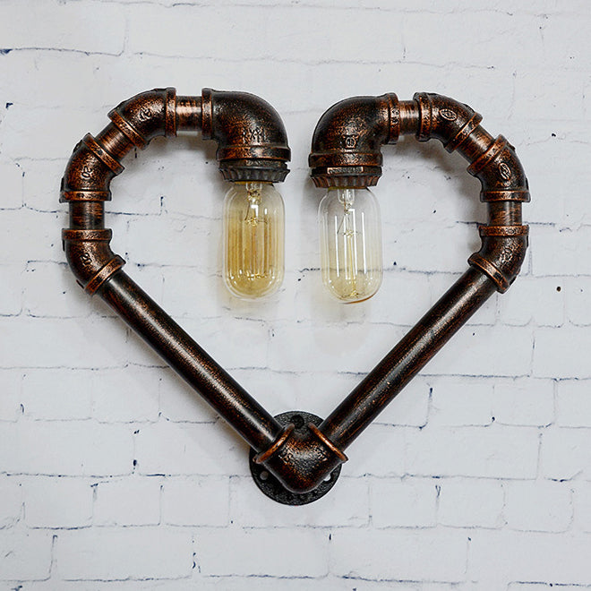 Frendorf | Loving Heart Metall Wandlampe mit Rohrdesign Industrial 2/10 Lichter Restaurant Wandleuchte Beleuchtung Fixture in Bronze